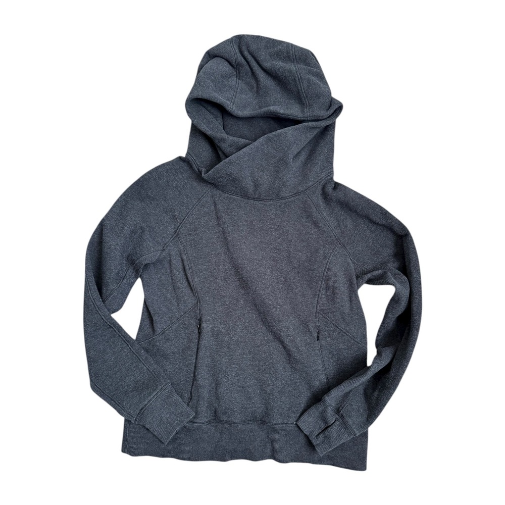 Lululemon Scuba Cowl‎ Neck Pullover Hoodie Gray Fleece Thumbholes Womens Size 10